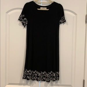 LOFT black dress with white embroidery
